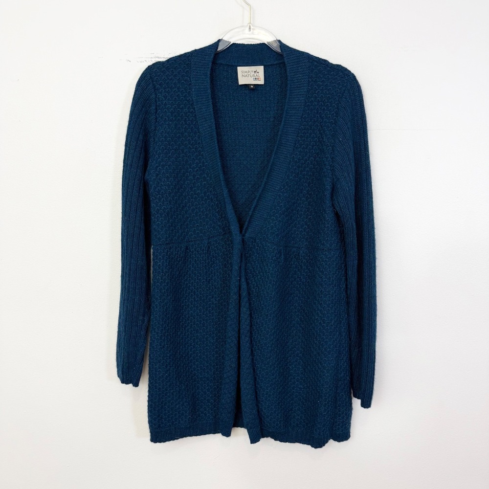 Simply Natural Baby Alpaca Textured Open Front Cardigan Blue Size S